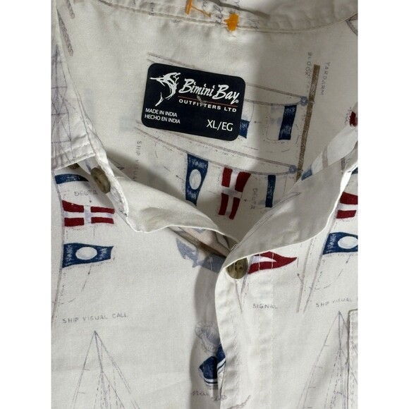 BIMINI Bay XL White, Red Blue Sailboat Nautical Boating Hawaiian Sea Mens Shirt - Picture 8 of 8